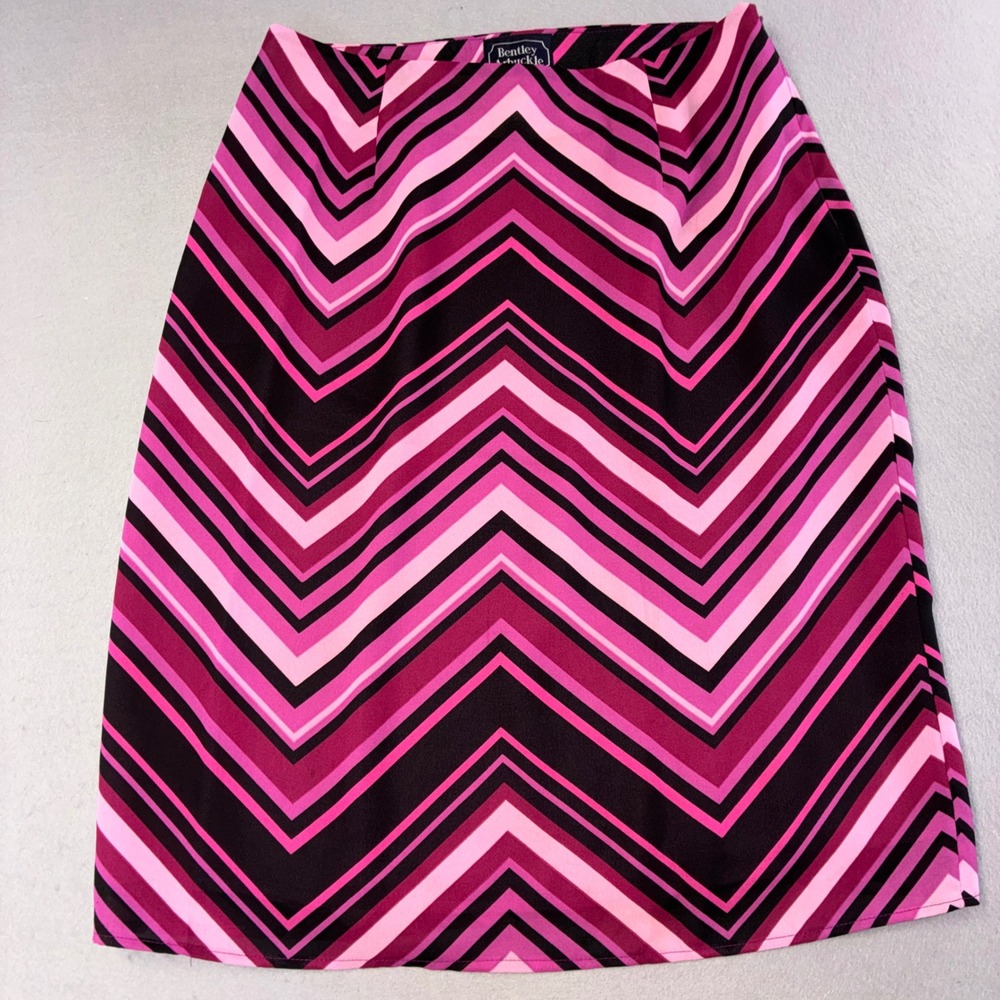 Bentley Arbuckle Skirt Women 8 Pink Striped Mini Side Zip VTG Made in USA